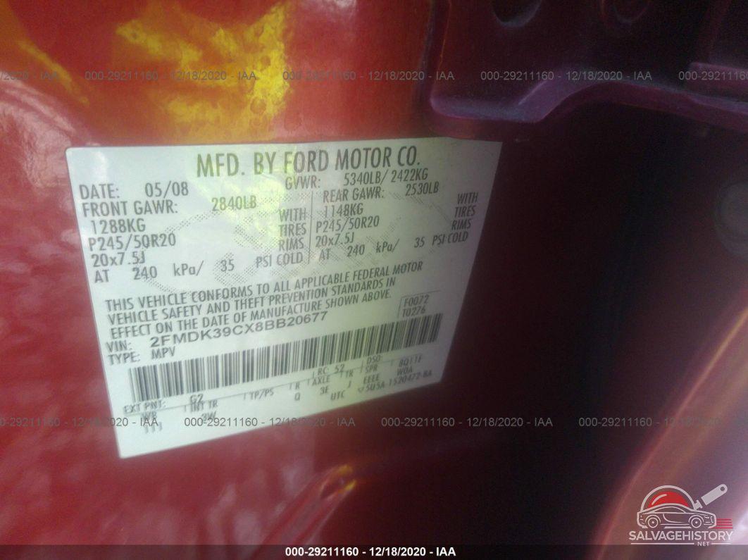 2FMDK39CX8BB20677 2008 FORD EDGE photo no. 9