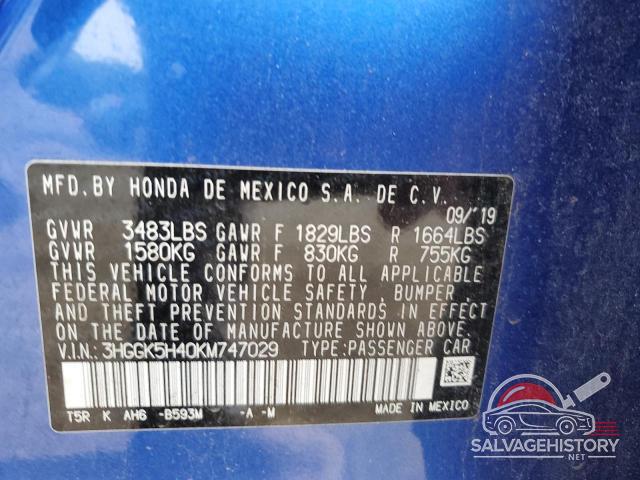 3HGGK5H40KM747029 2019 HONDA FIT photo no. 12