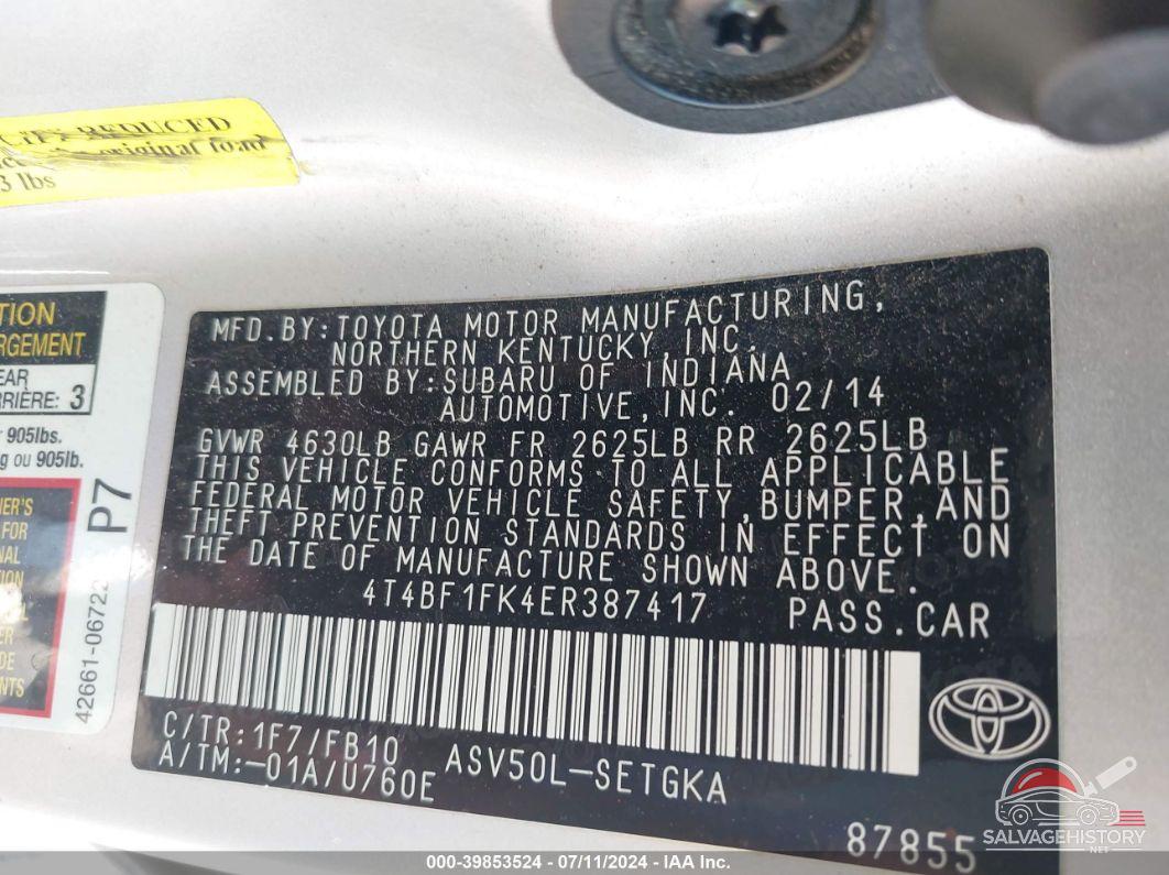 4T4BF1FK4ER387417 2014 TOYOTA CAMRY photo no. 9