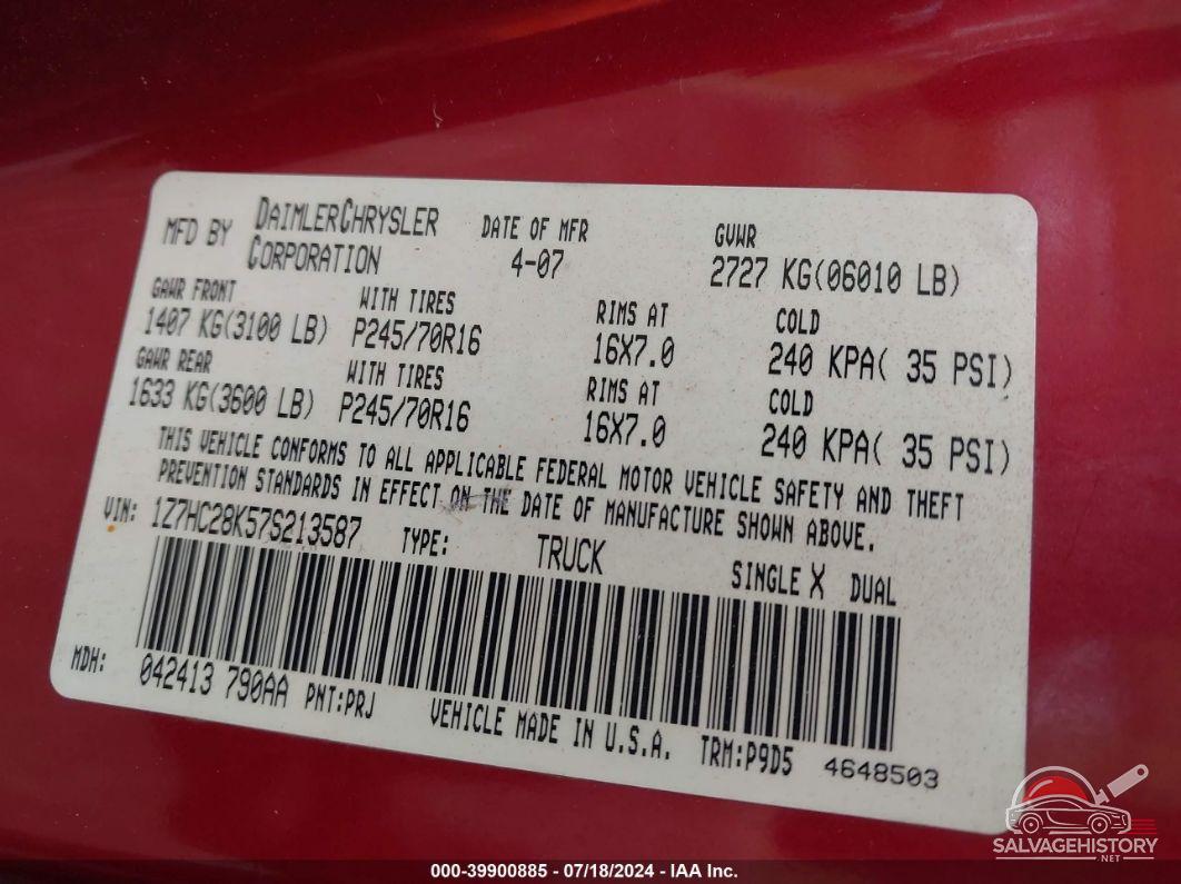 1Z7HC28K57S213587 2007 MITSUBISHI RAIDER photo no. 9