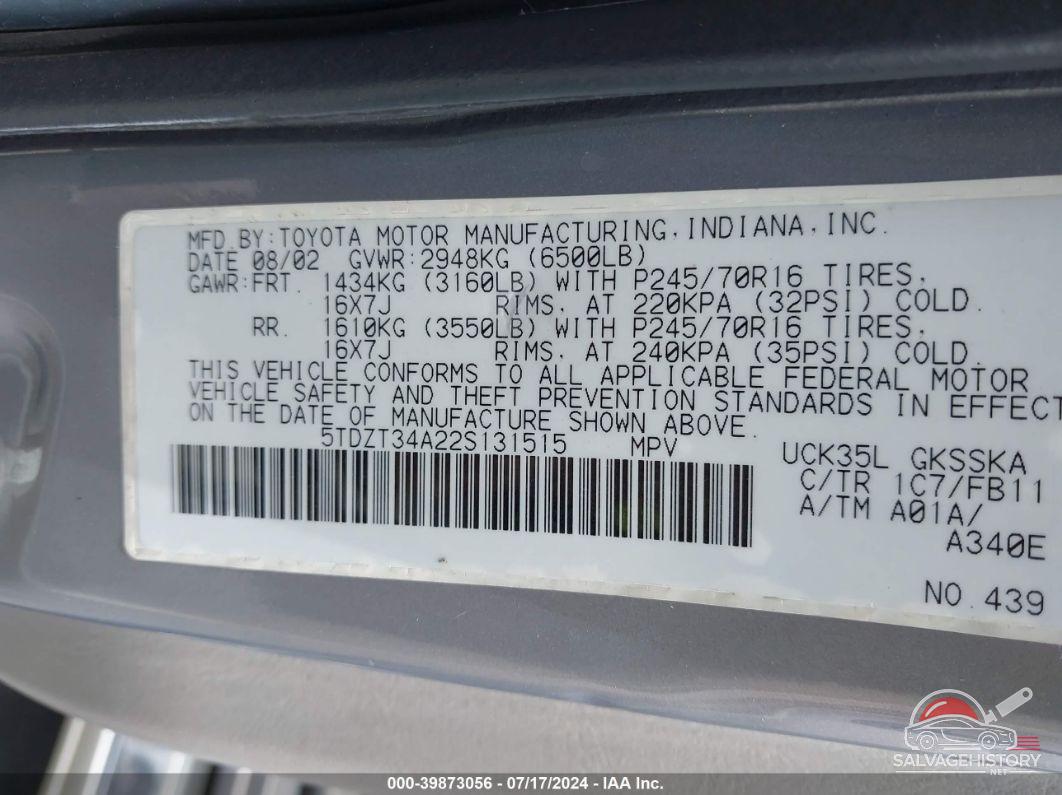 5TDZT34A22S131515 2002 TOYOTA SEQUOIA photo no. 9