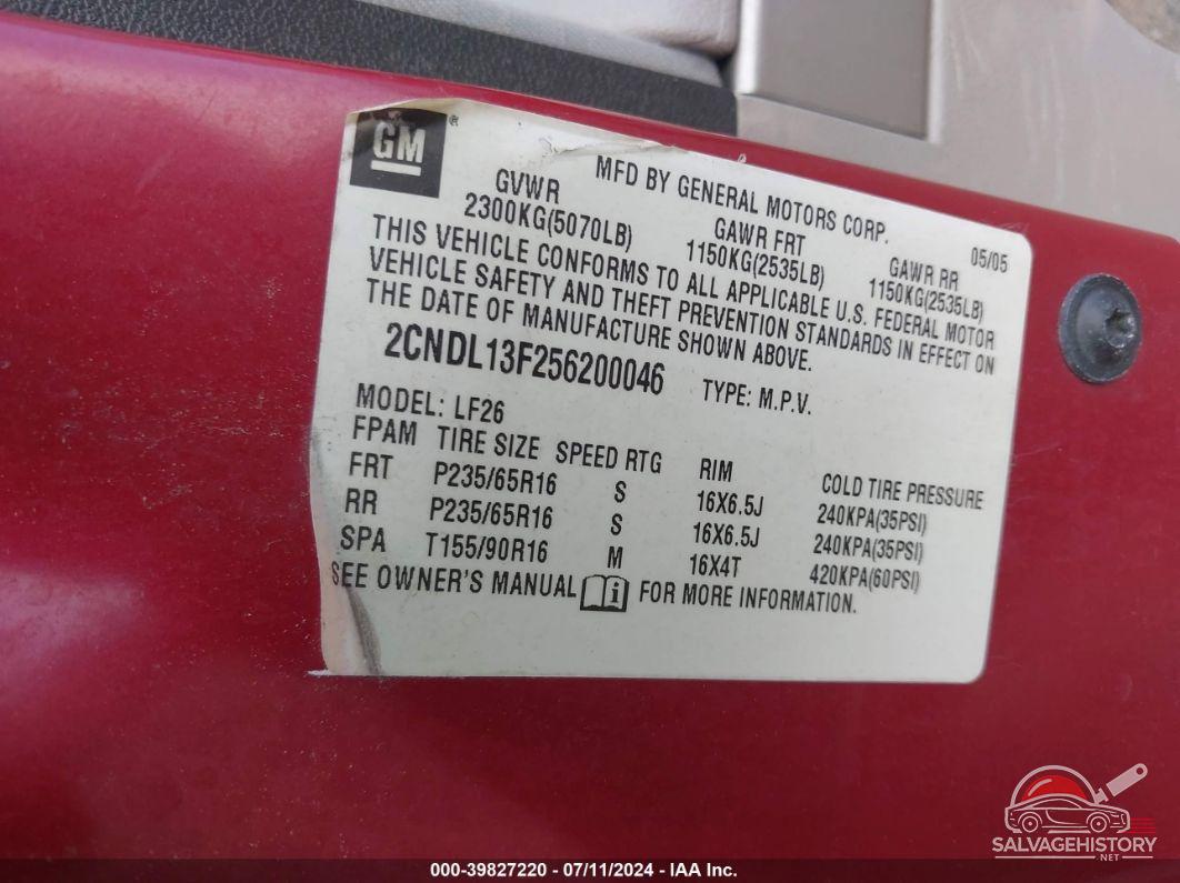 2CNDL13F256200046 2005 CHEVROLET EQUINOX photo no. 9