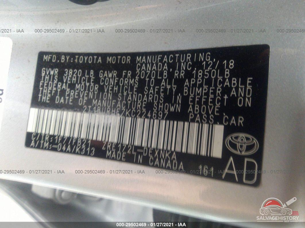 2T1BURHE7KC224697 2019 TOYOTA COROLLA photo no. 9