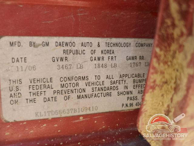 KL1TD56637B109410 2007 CHEVROLET AVEO photo no. 12