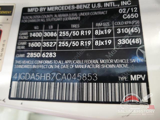 4JGDA5HB7CA045853 2012 MERCEDES-BENZ M-CLASS photo no. 13