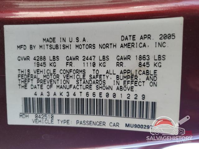4A3AK34T66E001229 2006 MITSUBISHI ECLIPSE photo no. 12