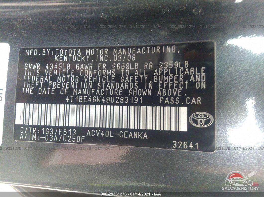 4T1BE46K49U283191 2009 TOYOTA CAMRY photo no. 9