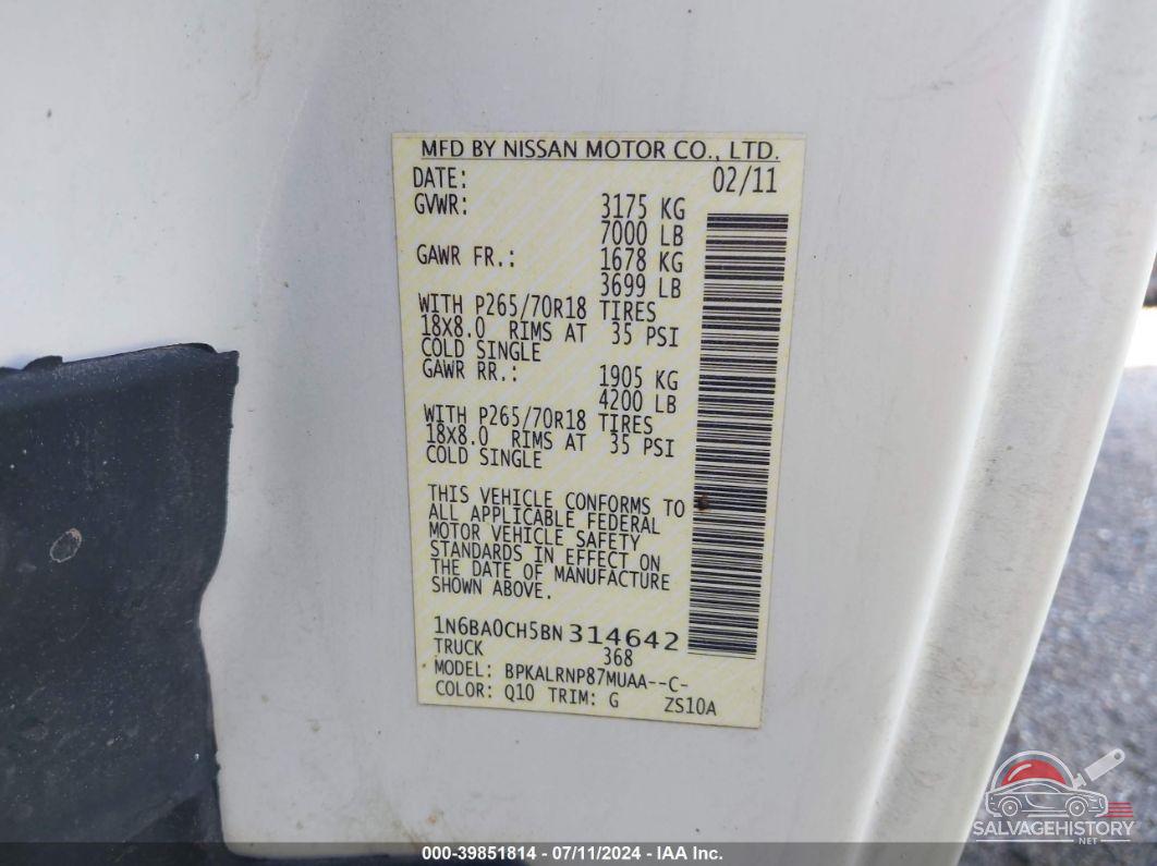 1N6BA0CH5BN314642 2011 NISSAN TITAN photo no. 9