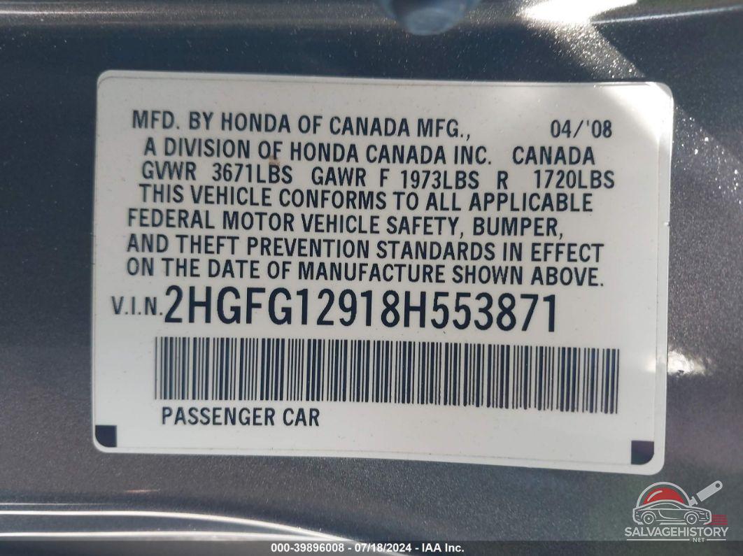 2HGFG12918H553871 2008 HONDA CIVIC photo no. 9