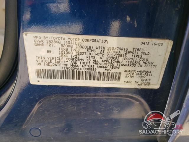 JTEGD20V840008889 2004 TOYOTA RAV4 photo no. 12