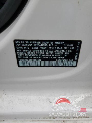 1VWAH7A32CC054382 2012 VOLKSWAGEN PASSAT photo no. 12