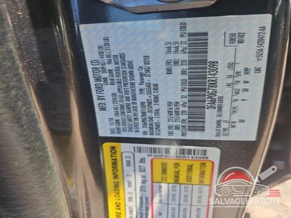 3FA6P0G78KR143098 2019 FORD FUSION photo no. 7