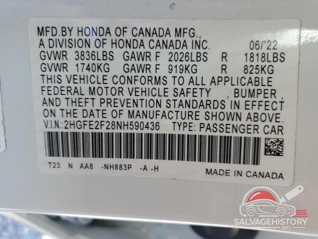 2HGFE2F28NH590436 2022 HONDA CIVIC photo no. 12