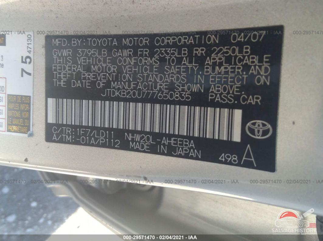 JTDKB20U777650835 2007 TOYOTA PRIUS photo no. 9