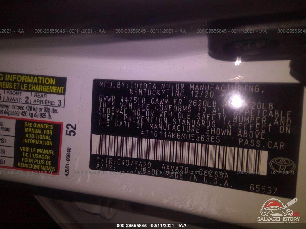 4T1G11AK6MU536365 2021 TOYOTA CAMRY photo no. 9