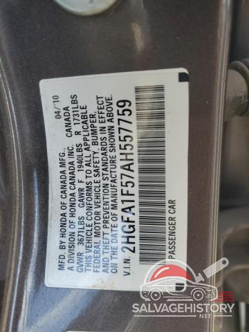 2HGFA1F57AH557759 2010 HONDA CIVIC photo no. 12