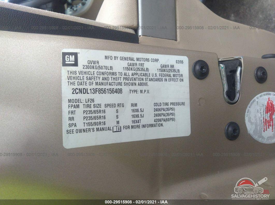 2CNDL13F856156408 2005 CHEVROLET EQUINOX photo no. 9