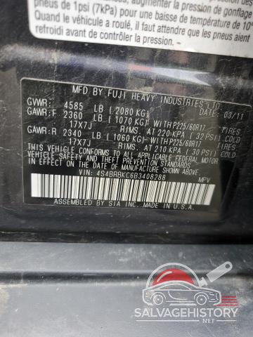 4S4BRBKC6B3408288 2011 SUBARU OUTBACK photo no. 12