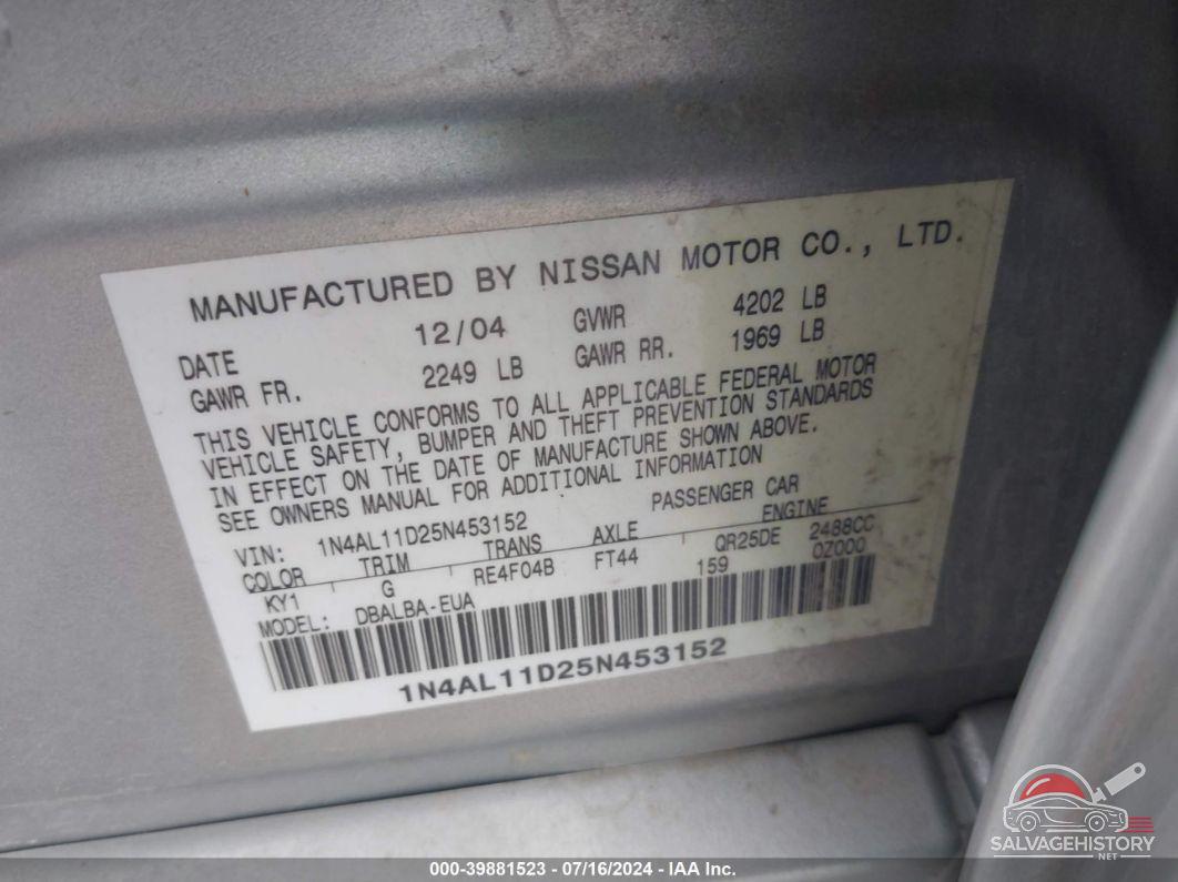 1N4AL11D25N453152 2005 NISSAN ALTIMA photo no. 9