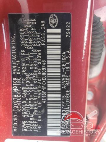 4T1BF1FKXEU809748 2014 TOYOTA CAMRY photo no. 12