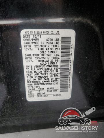 JN8AT2MV0KW381785 2019 NISSAN ROGUE photo no. 12