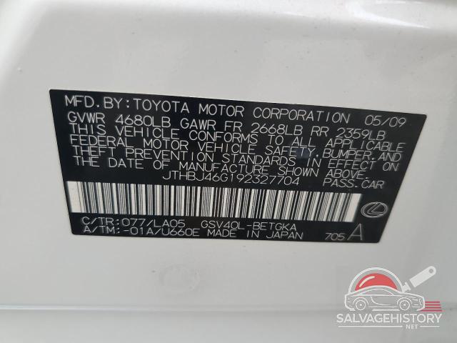 JTHBJ46G192327704 2009 LEXUS ES350 photo no. 12