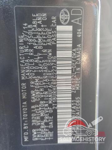 2T1BURHE6EC223786 2014 TOYOTA COROLLA photo no. 12