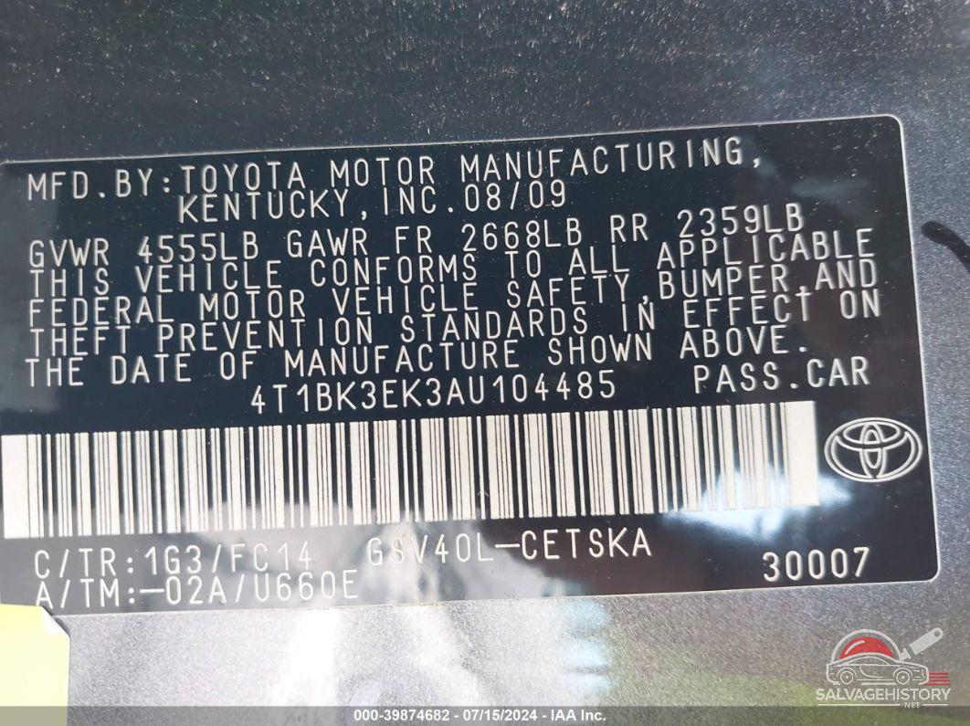 4T1BK3EK3AU104485 2010 TOYOTA CAMRY photo no. 9