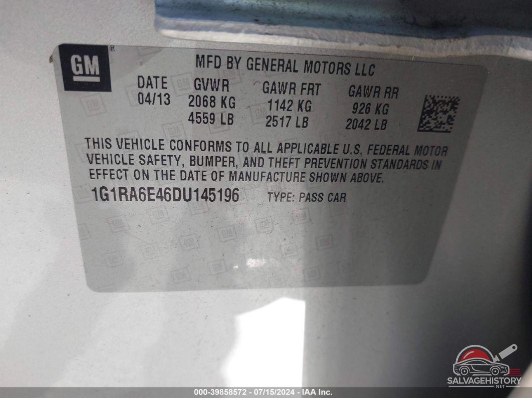 1G1RA6E46DU145196 2013 CHEVROLET VOLT photo no. 9