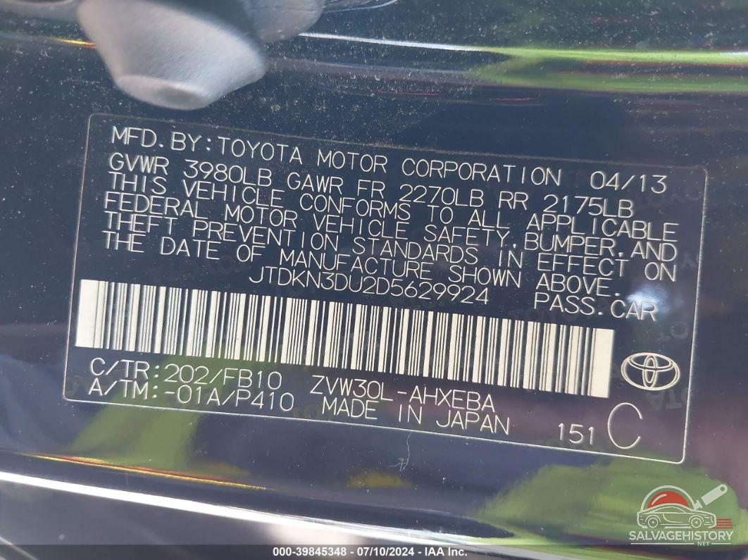 JTDKN3DU2D5629924 2013 TOYOTA PRIUS photo no. 9