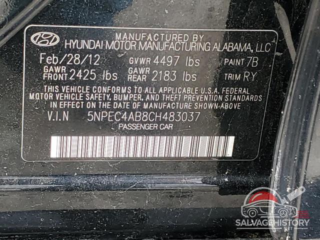 5NPEC4AB8CH483037 2012 HYUNDAI SONATA photo no. 12