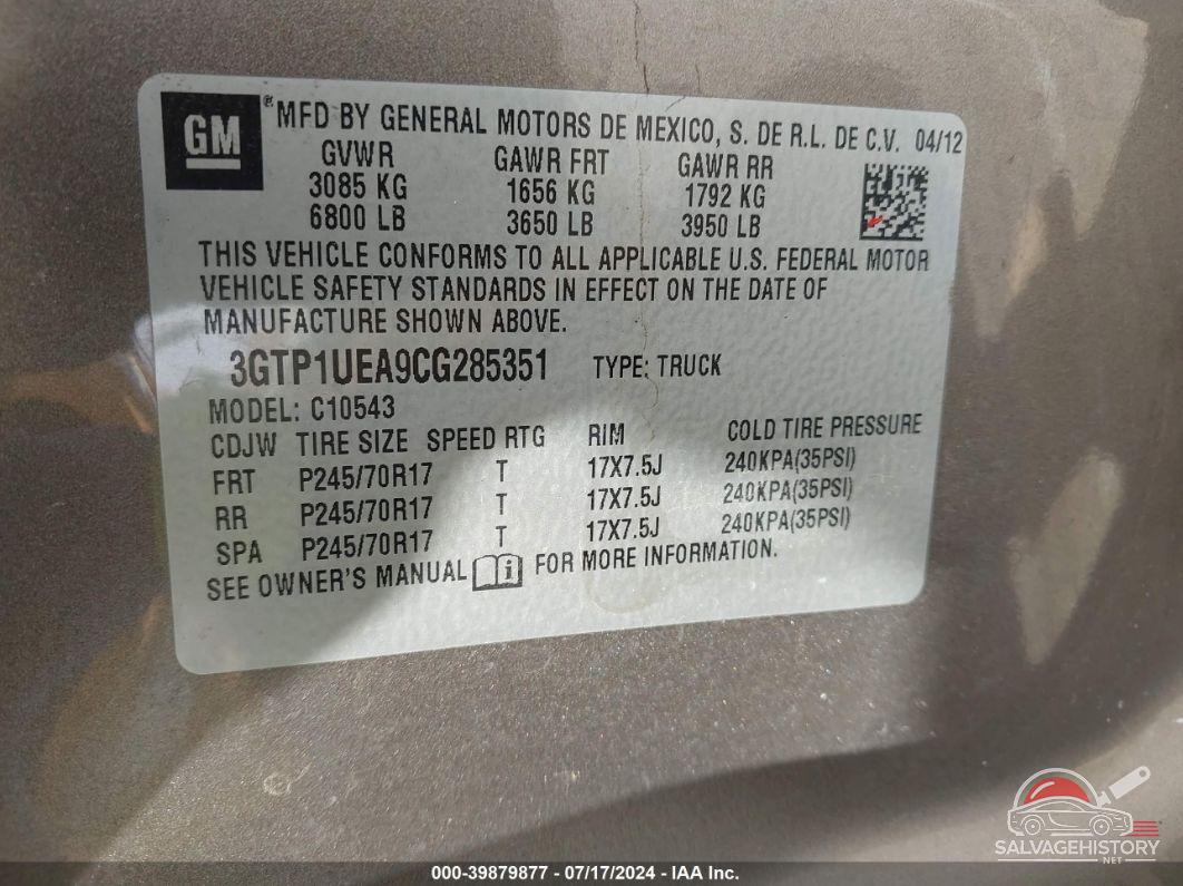 3GTP1UEA9CG285351 2012 GMC SIERRA photo no. 9