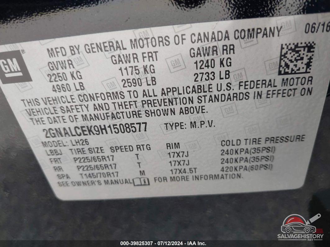 2GNALCEK9H1508577 2017 CHEVROLET EQUINOX photo no. 9