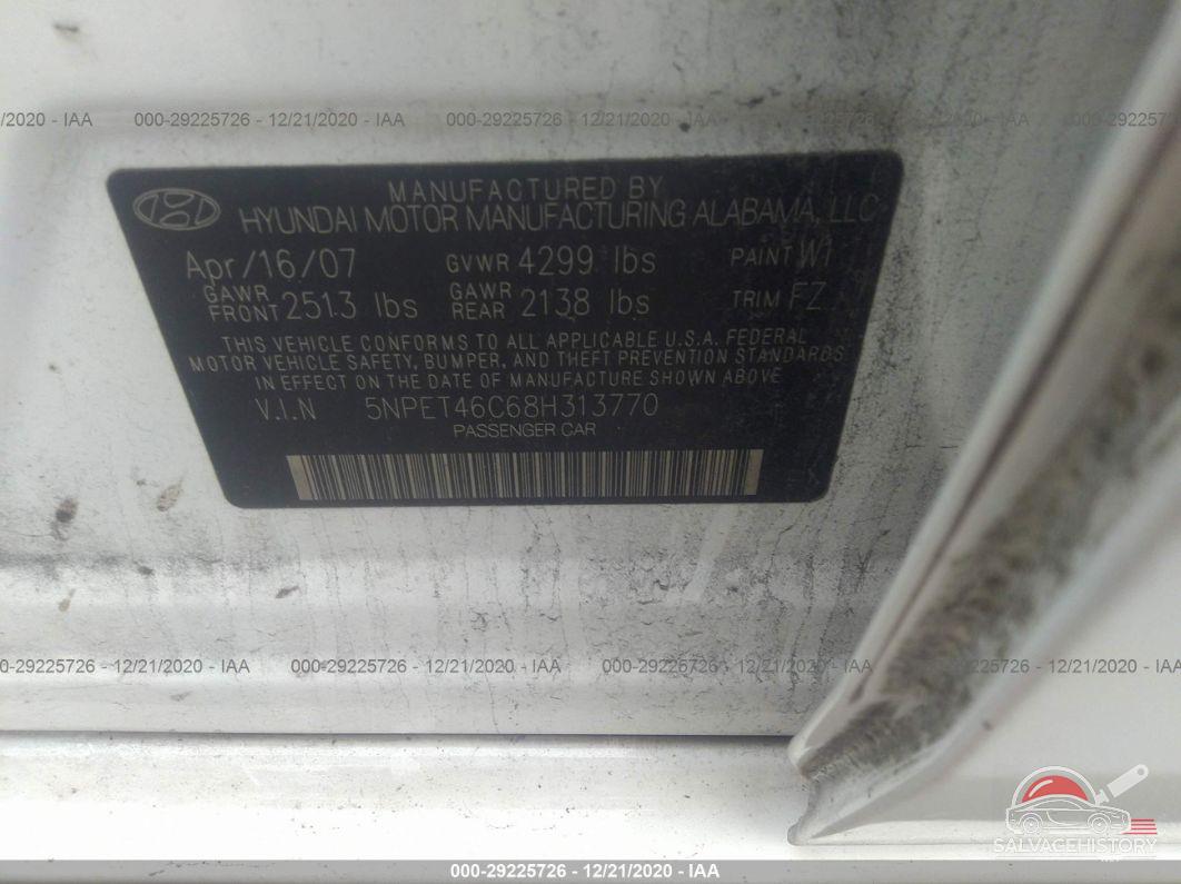 5NPET46C68H313770 2008 HYUNDAI SONATA photo no. 9