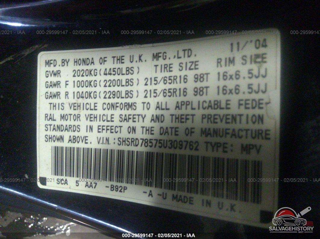 SHSRD78575U309762 2005 HONDA CR-V photo no. 9