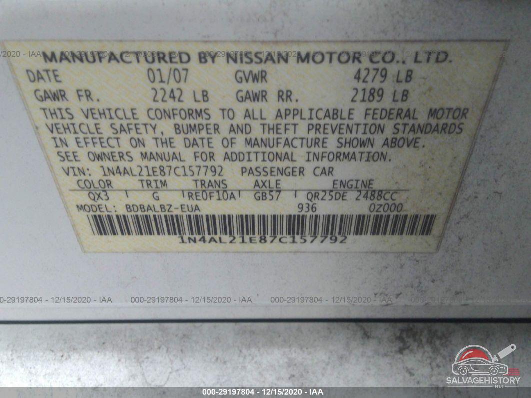 1N4AL21E87C157792 2007 NISSAN ALTIMA photo no. 9