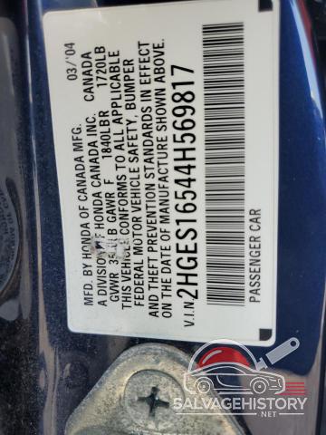 2HGES16544H569817 2004 HONDA CIVIC photo no. 12