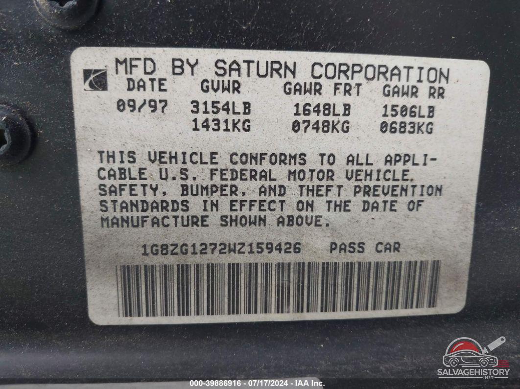 1G8ZG1272WZ159426 1998 SATURN SC2 photo no. 9