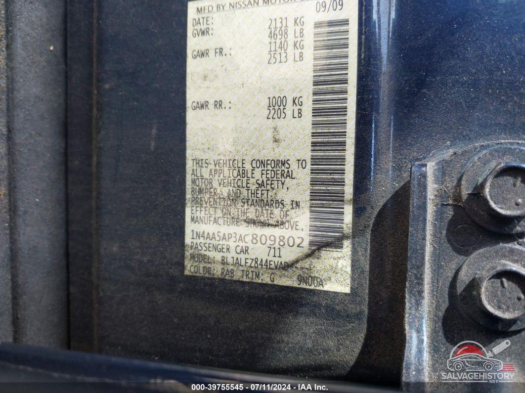 1N4AA5AP3AC809802 2010 NISSAN MAXIMA photo no. 9