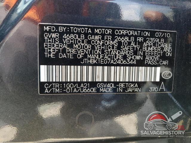 JTHBK1EG7A2406344 2010 LEXUS ES350 photo no. 12