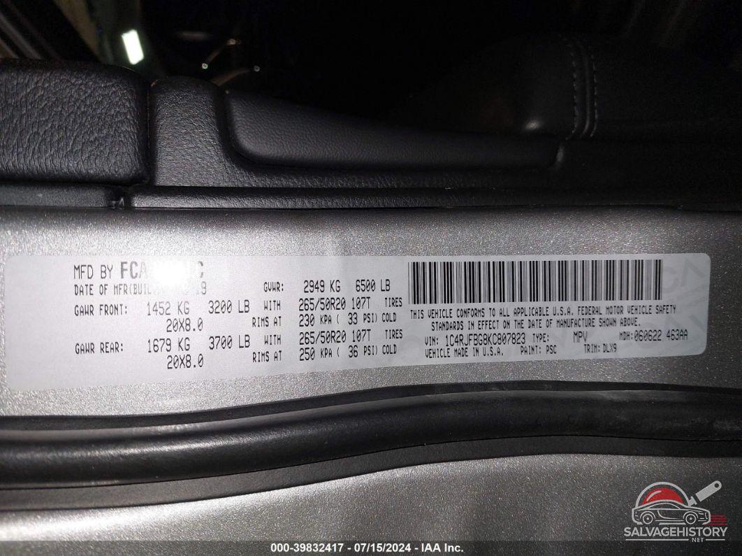 1C4RJFBG8KC807823 2019 JEEP GRAND CHEROKEE photo no. 9