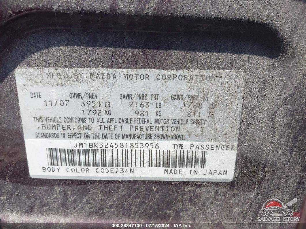 JM1BK324581853956 2008 MAZDA MAZDA3 photo no. 9