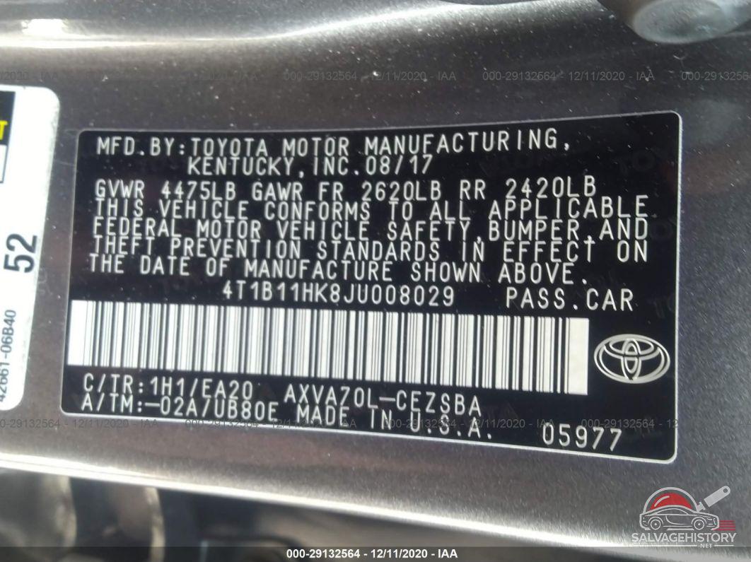 4T1B11HK8JU008029 2018 TOYOTA CAMRY photo no. 9