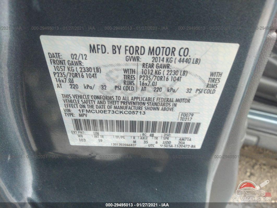 1FMCU0E73CKC05713 2012 FORD ESCAPE photo no. 9