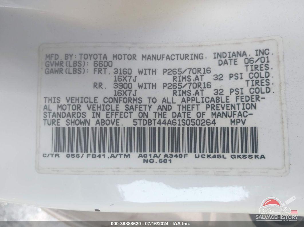 5TDBT44A61S050264 2001 TOYOTA SEQUOIA photo no. 9