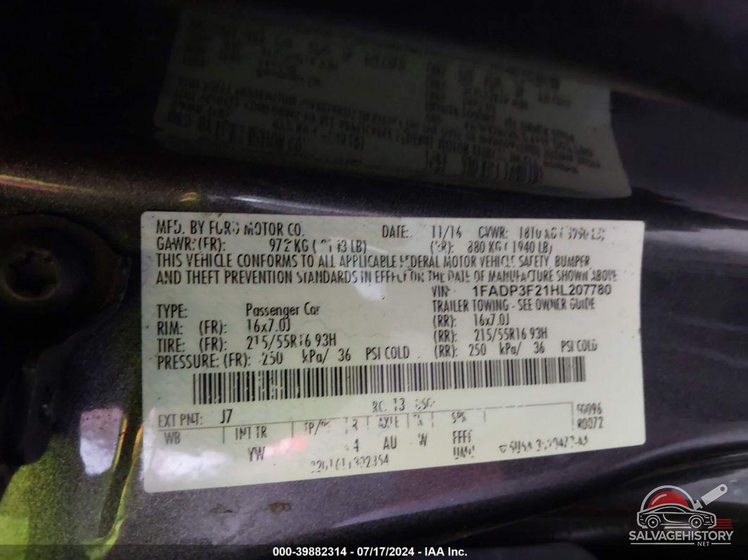 1FADP3F21HL207780 2017 FORD FOCUS photo no. 9