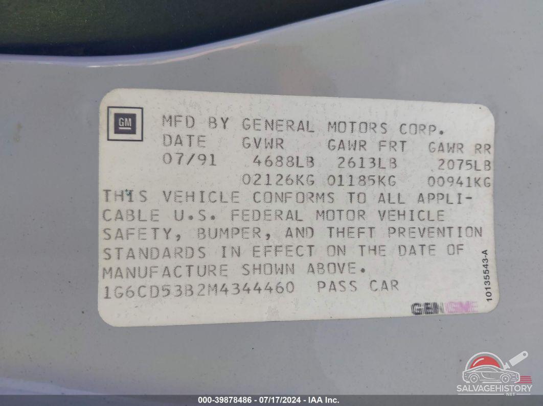 1G6CD53B2M4344460 1991 CADILLAC DEVILLE photo no. 9