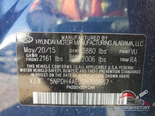 5NPDH4AE3GH700667 2016 HYUNDAI ELANTRA photo no. 12