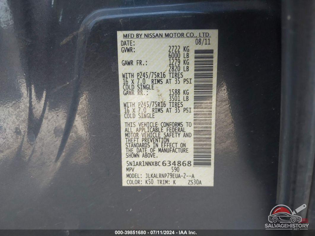 5N1AR1NNXBC634868 2011 NISSAN PATHFINDER photo no. 9