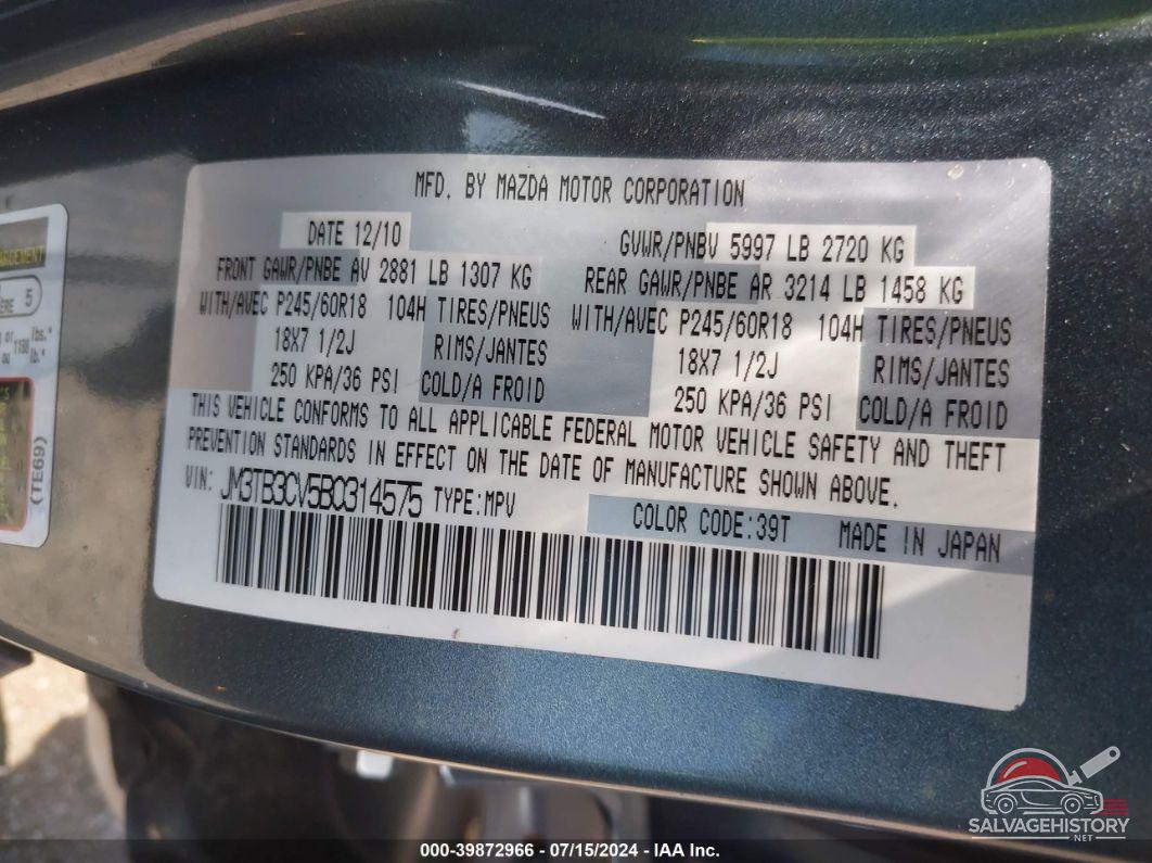 JM3TB3CV5B0314575 2011 MAZDA CX-9 photo no. 9